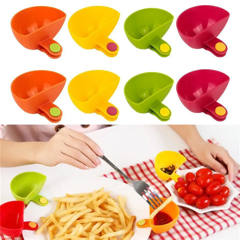 

8PCS/lot Assorted Salad Ketchup Jam Dip Clip Cup Bowl Saucer Tableware Box Kitchen Gadgets Dishes Kitchen Clip Bowl Dip