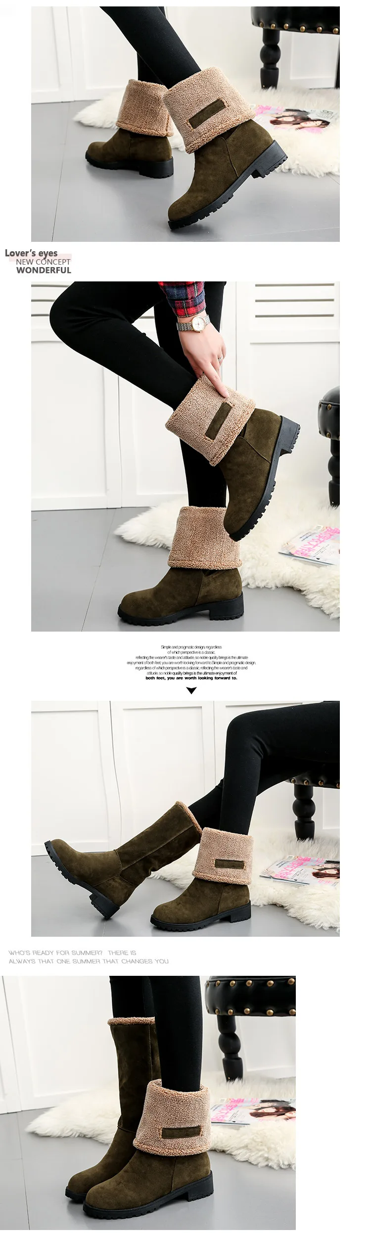 Women Snow Boots Thick Bottom Platform Waterproof Ankle Boots For Women Thick Warm fur Winter Warm Boots m494