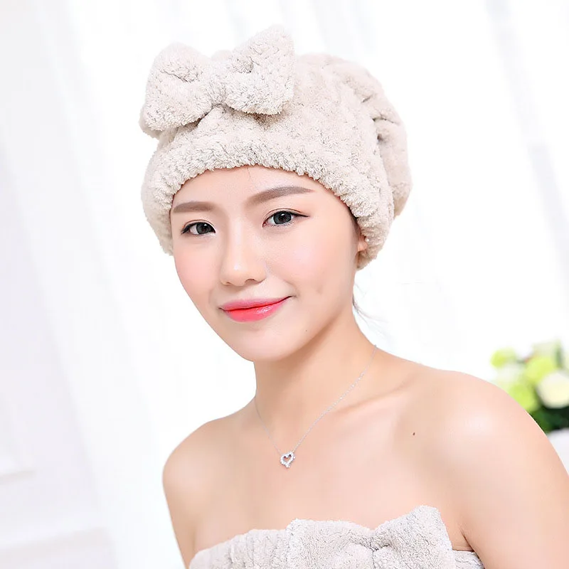 

Bowknot Women Bathroom Absorbent Quick-drying Polyester Cotton Bath Hair Dry Cap Head Wrap Hat Towel Bathroom Accessories