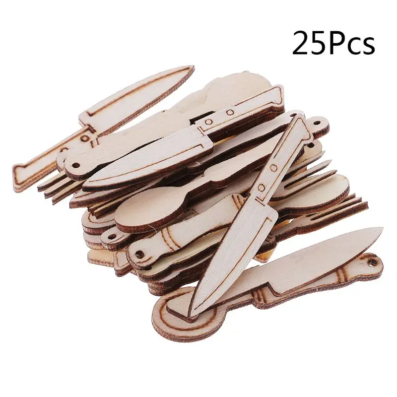 

25pcs Laser Cut Wood Tableware Embellishment Wooden Shape Craft Wedding Decor