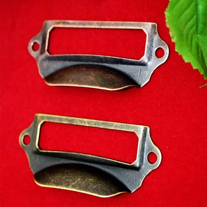 20PCS 69*29mm Vintage brass label frame holders for drawers antique