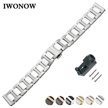 

Ceramic + Stainless Steel Watch Band 22mm for Pebble Time / Steel Quick Release Strap Butterfly Buckle Wrist Belt Bracelet