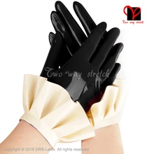 

Sexy black Latex Gloves with ruffles trims Short Wrist Gauntlet Rubber Mittens XL plus size ST-042