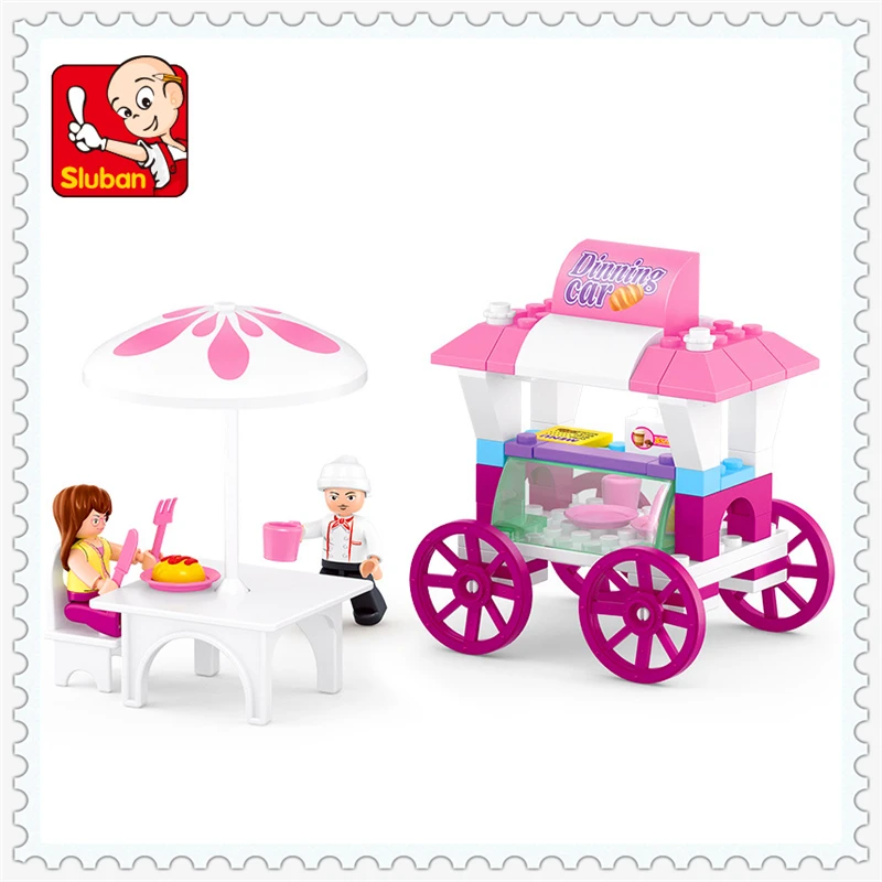 

Pink Dreams Series Dining Car Model Building Block Toys Compatible Legoe SLUBAN 0522 78Pcs Assemble Gift For Children