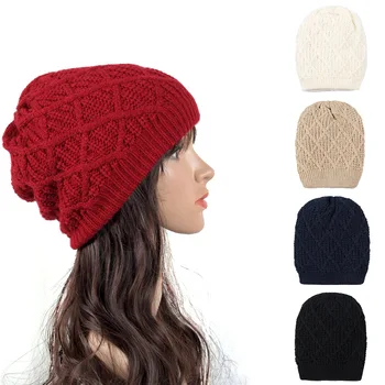 

10PCS / LOT SINGYOU Hot Sale Unisex Fashion Plaid Thick Knitted Cap Men Women Keep Warm Ski Cap Female Girls Beanie Skullcap
