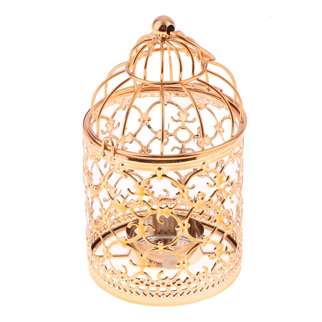 MagiDeal Hollowed Pattern Design Tealight Metal Candle Holder Hanging Lanterns Creative Birdcage Wedding Home Table Decoration