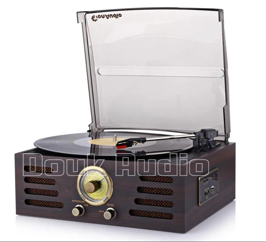 Виниловая проигрыватель для звукозаписи Douk Audio Bluetooth AUX AM FM радио USB SD MMC 220 В|turntable