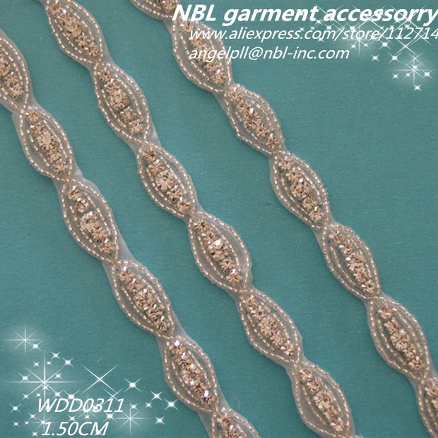 (10 Yards) 1.50cm Wholesale Bridal Applique Iron On Rhinestone Beaded