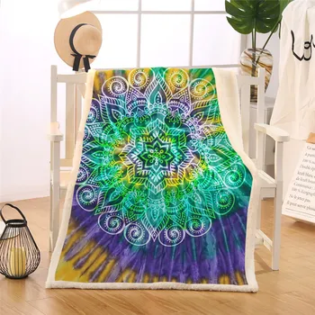

Lotus Flower Blanket Tie Dye Sherpa Fleece Blanket Bohemian Mandala Couch manta 150x200 Purple Green Tye Dye Bedding