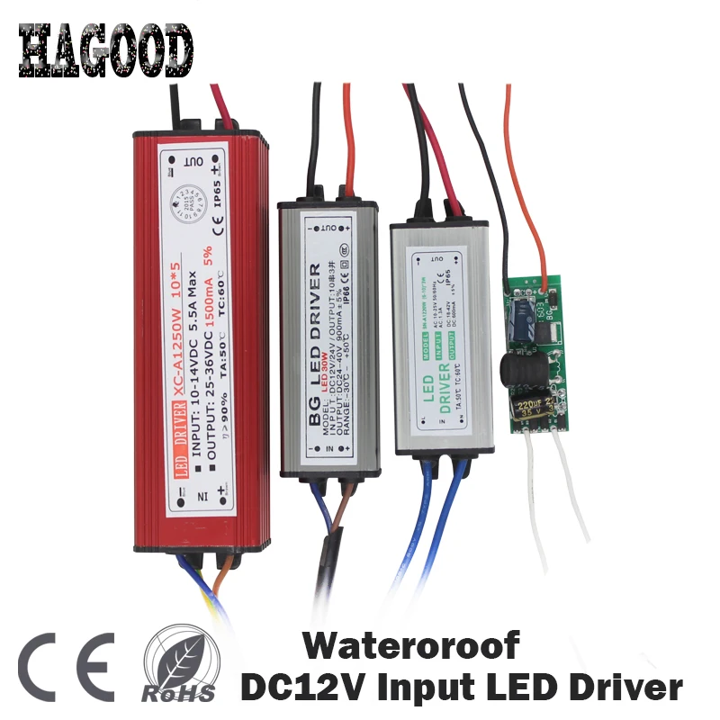 

10-50W DC12V Input Waterproof IP65 LED Driver DC18-42V Transformer Power Supply Adapter for Led Light Lamps