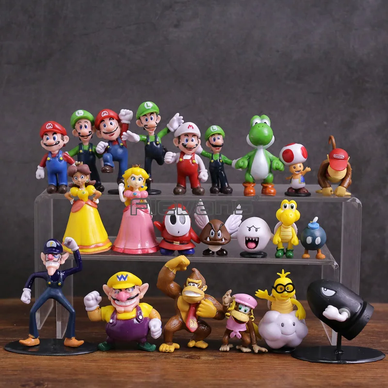 Super Mario Bros family мини ПВХ Фигурки игрушки 22 шт./компл. Марио Луиджи Варио Waluigi жаба Боузер Йоши персик Дейзи Гумба Koopa