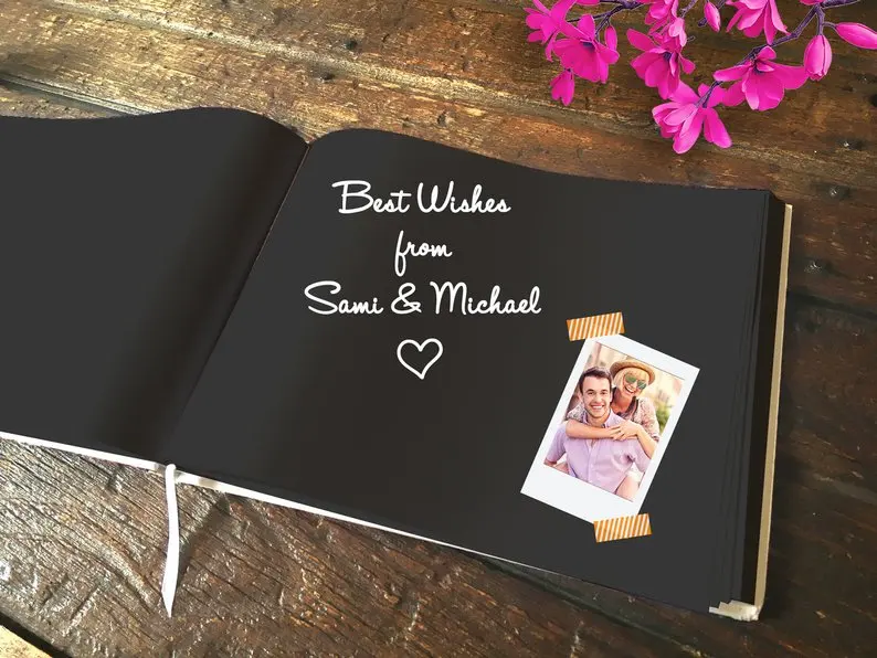 Folha de ouro horizontal casamento guestbook personalizado