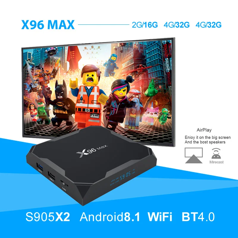 X96 Max Android 8,1 Amlogic S905X2 LPDDR4GB 64 GB Quad Core TV BOX 2,4G 5G Wifi BT 1000 M H.265 4K60fps caja de TV inteligente X96Max - 1