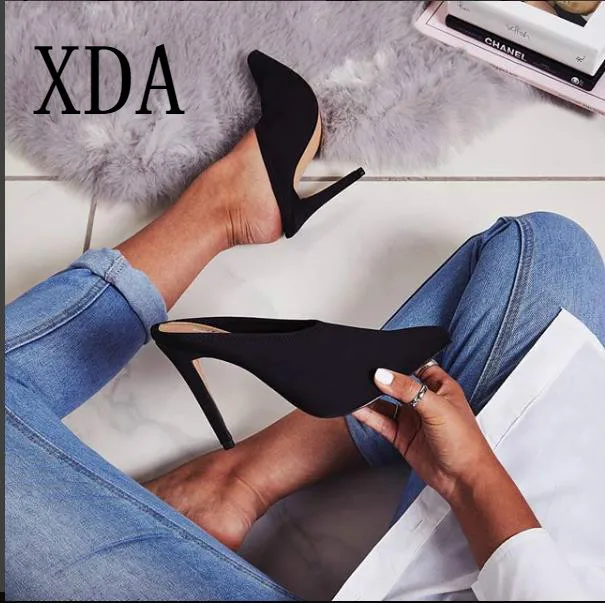 XDA Модная новинка Женские тапочки с острым носком на высоком каблуке Женская