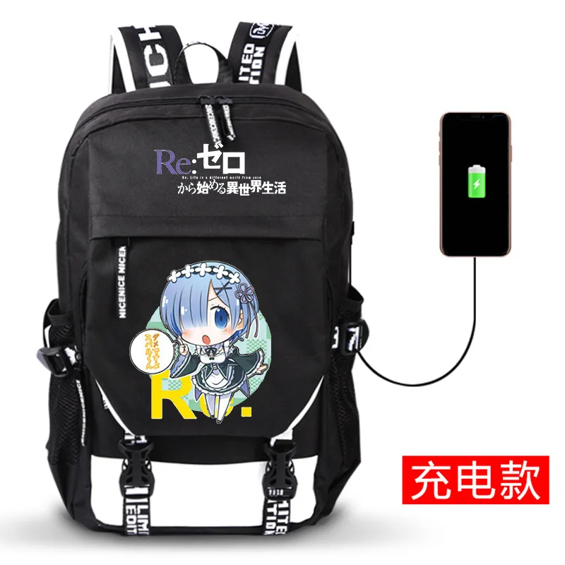 Re: жизнь в другом мире от нулевого аниме печати рюкзак мультфильм школьные сумки дорожные сумки usb зарядка сумки для ноутбука Rugzak - Цвет: I