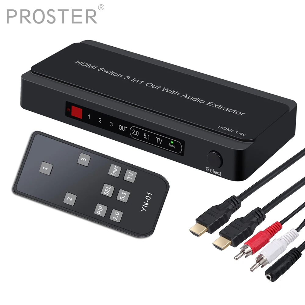 

Proster 4K 3 Port HDMI Switch with HDMI Audio Extractor DAC Converter Analog Optical Toslink SPDIF Output 4K 3D 1080P PIP