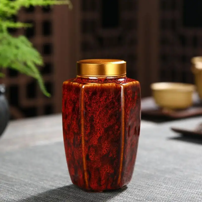 Винтажный китайский чайный контейнер с ручной печатью для зеленого или черного чая, керамический контейнер для хранения чая - Цвет: c