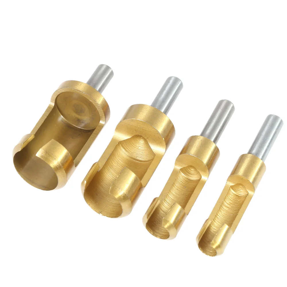 4pcs 1/4" Shank Titanium Barrel Cork Drill Plug Cutter Drill Bit Bored