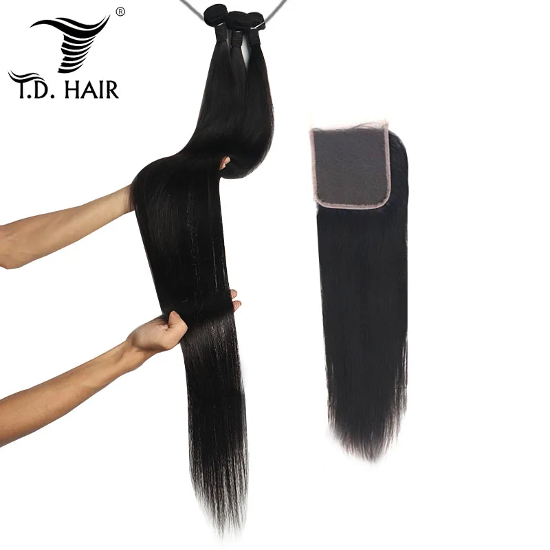 

TD Brazilian Remy Hair Bundles With Lace Closure Weave 100% Nature Human Hair Bundle With Transparent Closure Hair Extension