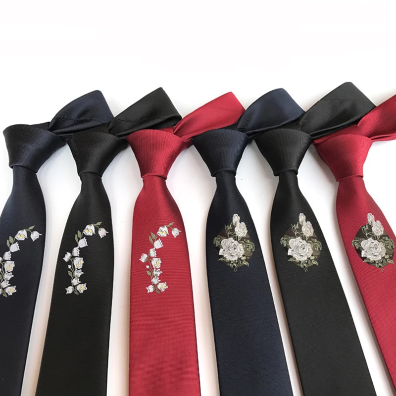

New Embroidered Tie Red Black 6cm Narrow Necktie Korean Fashion position Neck Tie For Man Business Wedding Silk Slim Ties