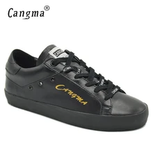 CANGMA прочная обувь на плоской подошве для женщин; женские черные сапоги из натуральной кожи обувь ручной работы Для женщин спортивная обувь на шнуровке; повседневная обувь
