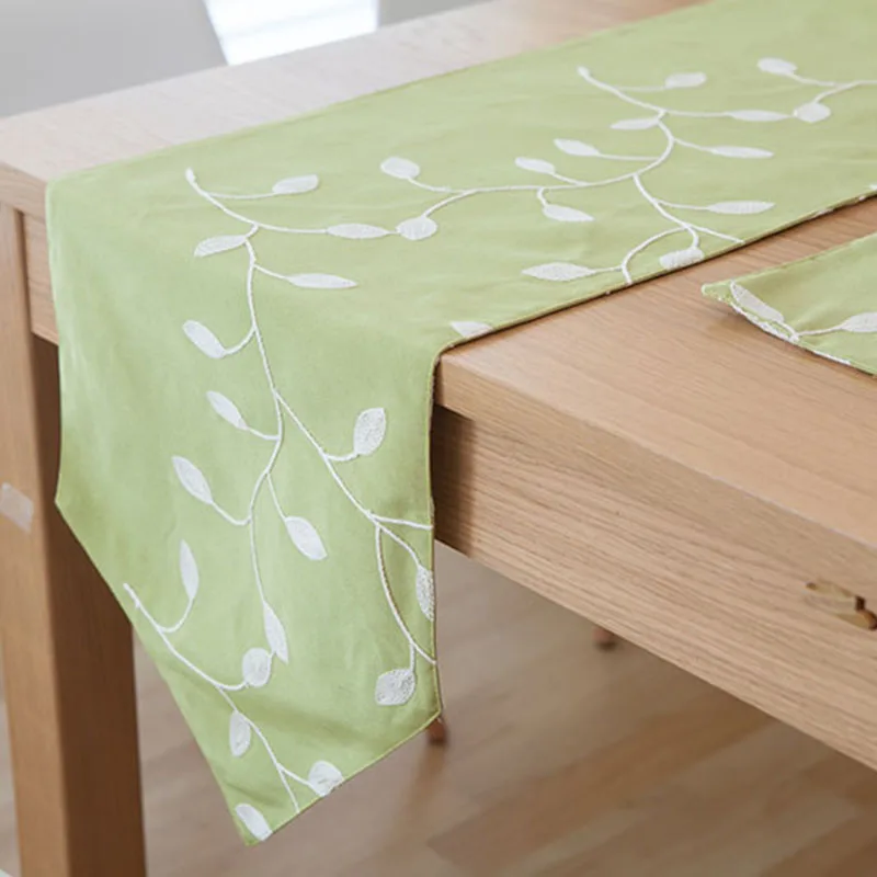 Embroidery table Runner pastoral style cotton linen table runner
