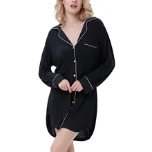 Zexxxy Женская Удобная Пижама для сна с длинными рукавами и воротником с лацканами, платье-рубашка с высоким низом, Модальная Пижама