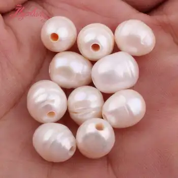 

7x10-9x11mm Oval Bead White Freshwater Pearl Natural Stone Beads For Necklace Bracelat Jewelry Making 10 Pc,Free Shipping