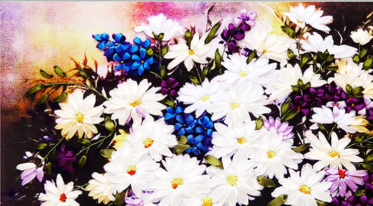DIY Вышивка Цветы-лента с маргаритками крестиком набор цветные принты Вышивка Рукоделие украшение стены подарки другу C-0284