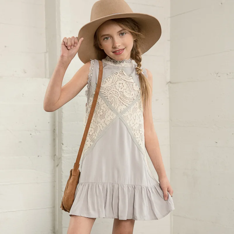 

Girls Bohemia Dresses Summer Sleeveless Dress Ethnic England Retro Style Clothing Elegant National Girls Noble Princess Clothing