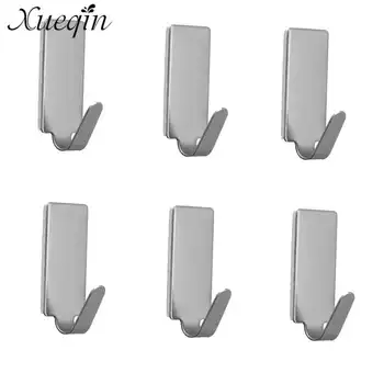 

Xueqin 6pcs Adhesive Stainless Steel Towel Racks Family Robe Hanging Hooks Hats Bag Key Wall Hanger Bathroom Viscose Robe Hooks