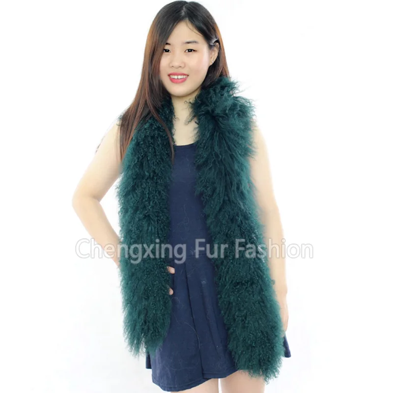 

CX-S-108B Women's Winter Long and Curved Fur Genuine Mongolian Lamb Fur Scarf