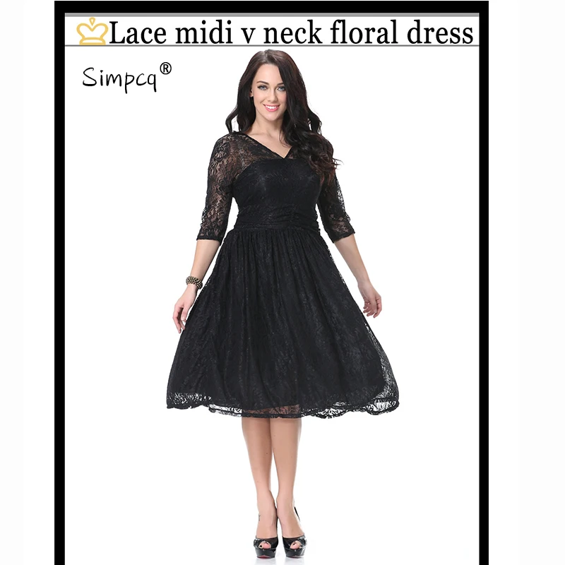 Knee-length Solid A-line V-neck Three Quarter Lace New Arrival Hot Sale Vestidos De Fiesta Robe Dress Charm Women Dress