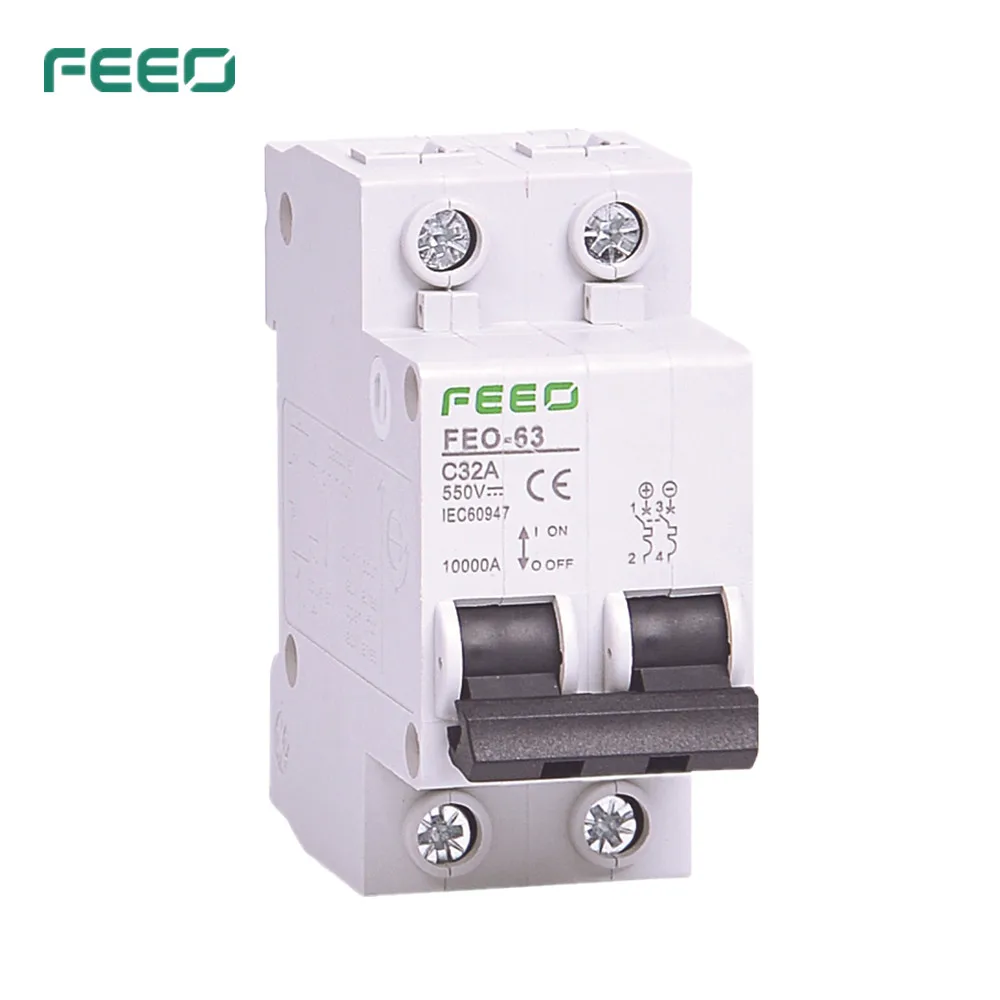 Прерыватель цепи FEEO 2P 6A/10A/16A/20A/25A/32A/40A/50A/63A DC 550V MCB для фотоэлектрической солнечной