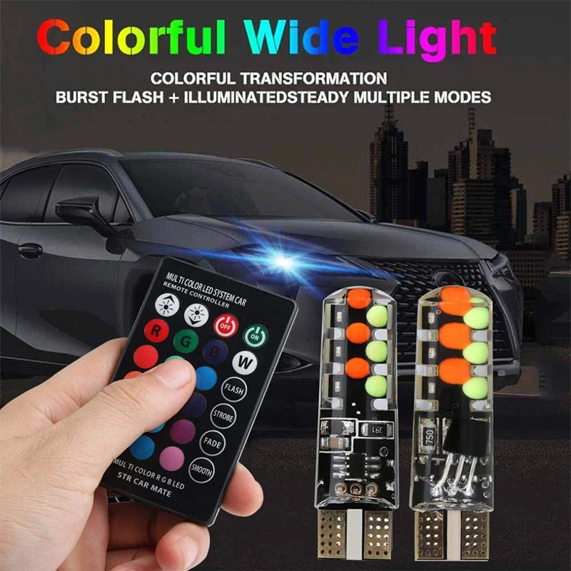 

2pcs T10 12SMD LED Bulbs LED Car Lights RGB With Remote Control Strobe Led Lamp Emergency light for car driving lights