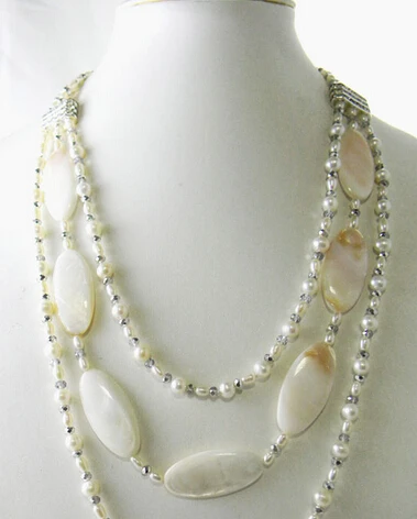 

ddh002345 3Strands White Round Freshwater Pearl Shell Crystal Necklace
