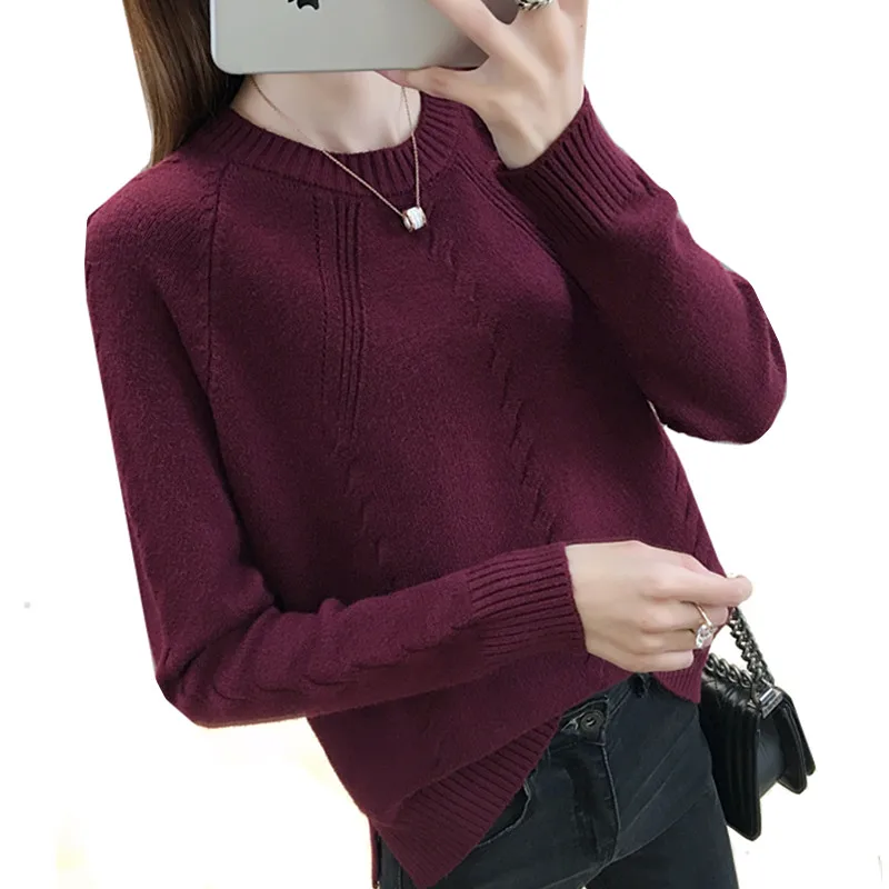 

Korean Women's O neck Knit Pullover Sweater Autumn Winter Loose Long-sleeved Short Sweater Female Warm Soft Knitwear Casual Tops
