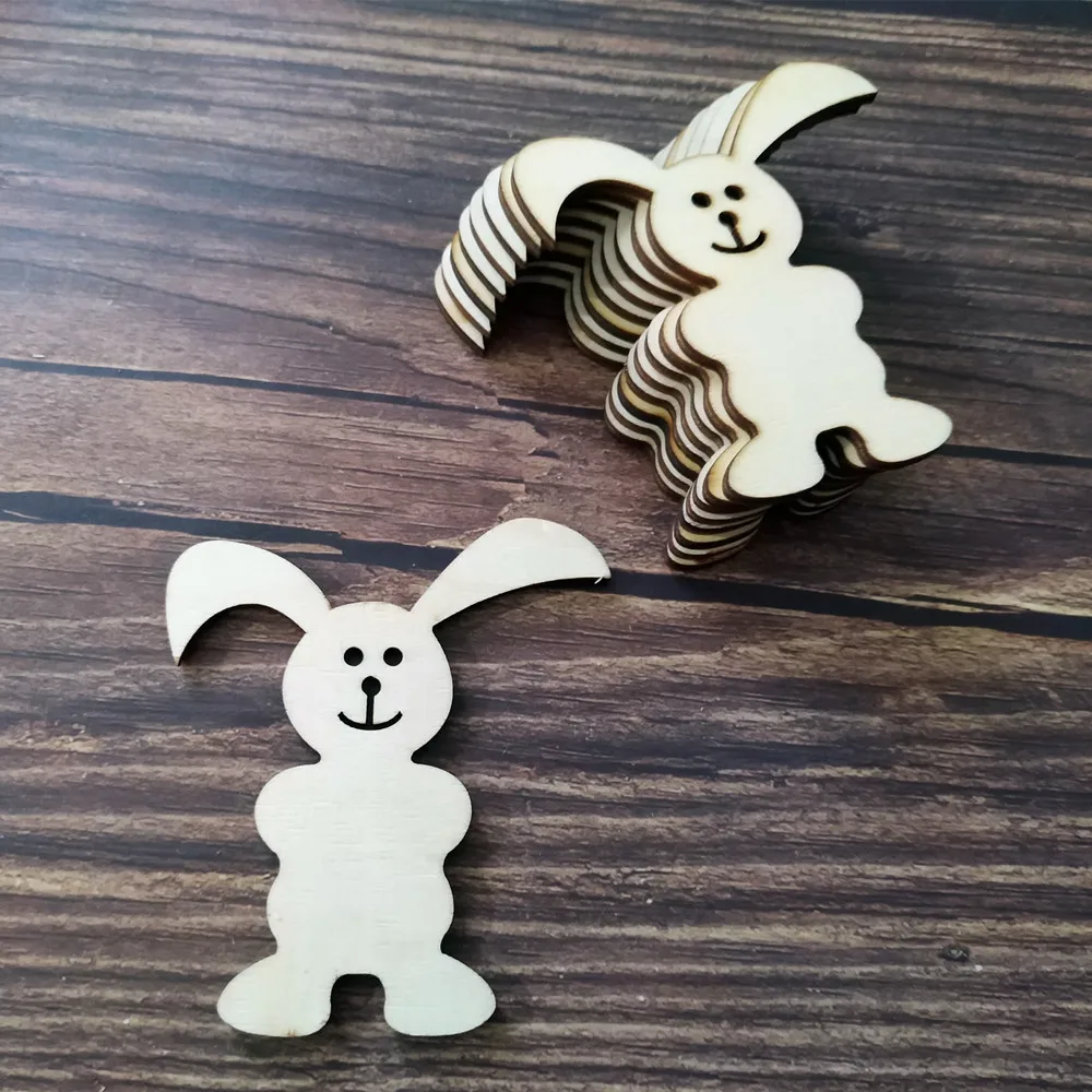 

10pcs DIY Unpainted Laser Cut Easter Bunny Rabbits Craft Decoration Wooden Easter Party Decor Wood Natural Rustic Ornaments