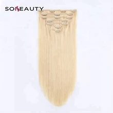 Пряди человеческих волос для наращивания волос мощный сшиватель в Non-Волосы remy расширения шелковистые прямые волосы#613 Цвет 100 г/компл. волосы на заколках