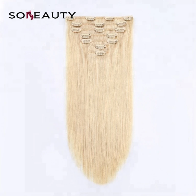 

100% Human Hair Extension Strong Clip In Hair Extensions Silky Straight 613 Color Two Layered Strong Weft Hair 120G/SET