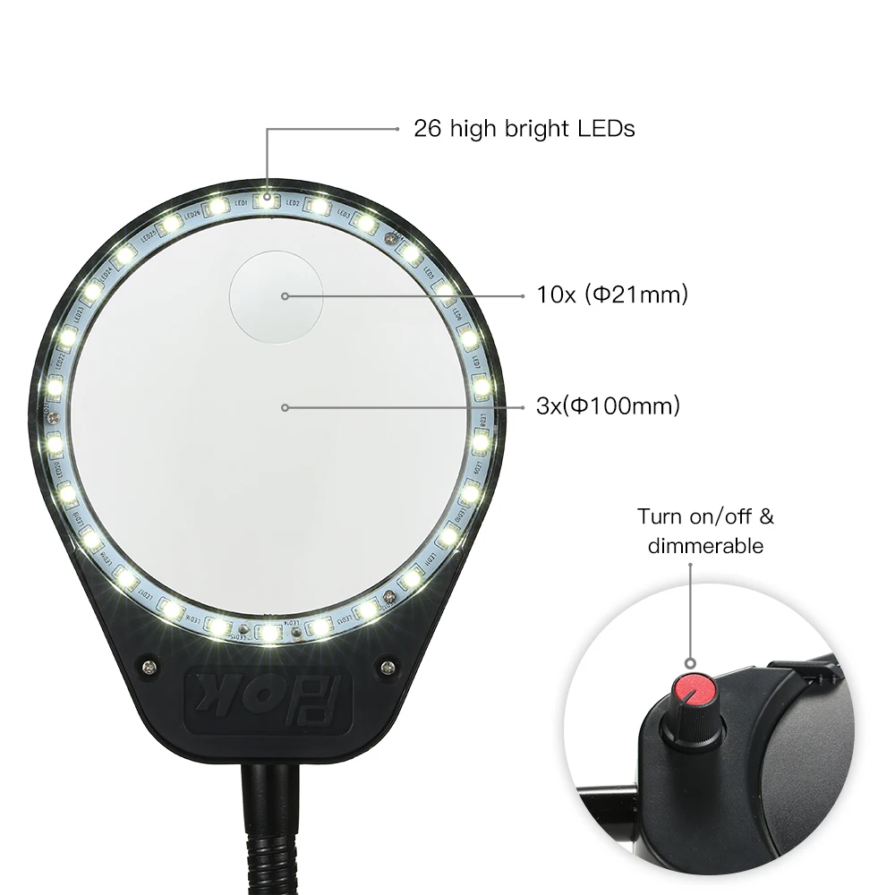 Magnifying Lamp Magnifying Glass 3X/10X with 26 LED light Portable Gripping Magnifier Jade Identifying Lamp-Black Magnifying Lamp Magnifying Glass 3X/10X with 26 LED light Portable Gripping Magnifier Jade Identifying Lamp-Black