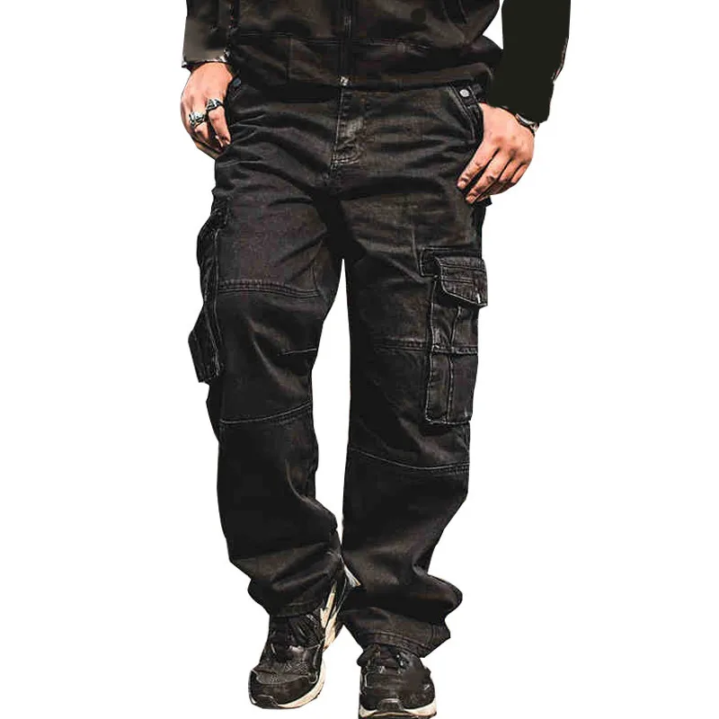 KIMSERE мужские мешковатые хип-хоп карго джинсы брюки свободные тактические джинсовые брюки с несколькими карманами Джинсы для скейтборда размера плюс 30-46