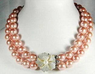 

2 Rows Real Pink Pearl Shell Flower Clasp Necklace AAA style Fine Noble real Natural free shipping