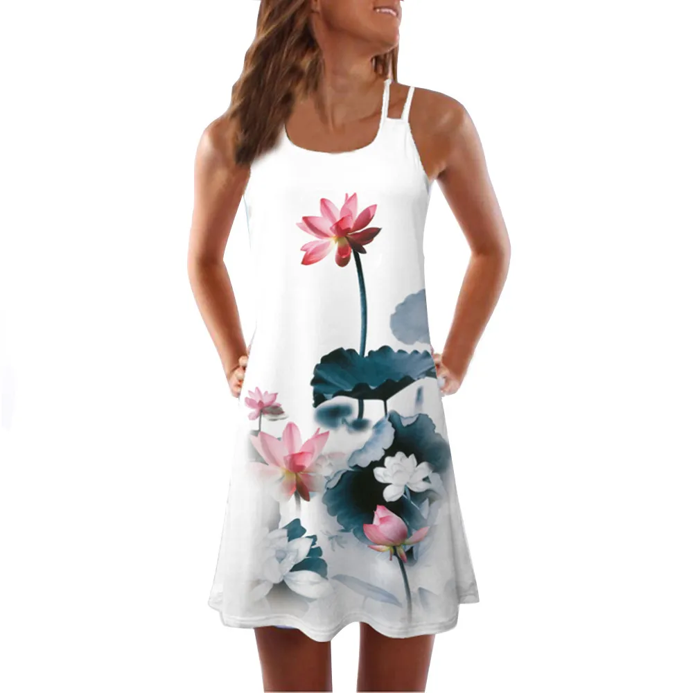 

JAYCOSIN Summer Vintage Sleeveless 3D Floral Chiffon Dress Collar Design Lotus Leaf Printed Sleeve Lady Dresses dropshipping 03