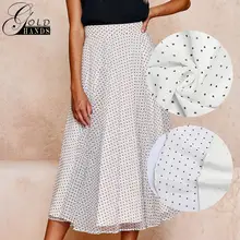 Золотая новинка, женская модная летняя плиссированная юбка с высокой талией, праздничная пляжная Бохо длинная юбка, женская шифоновая юбка в горошек с принтом