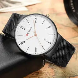 CURREN Мода часы Для мужчин Водонепроницаемый тонкая сетка ремень минималистский наручные часы для Для мужчин кварцевые спортивные часы Relogio