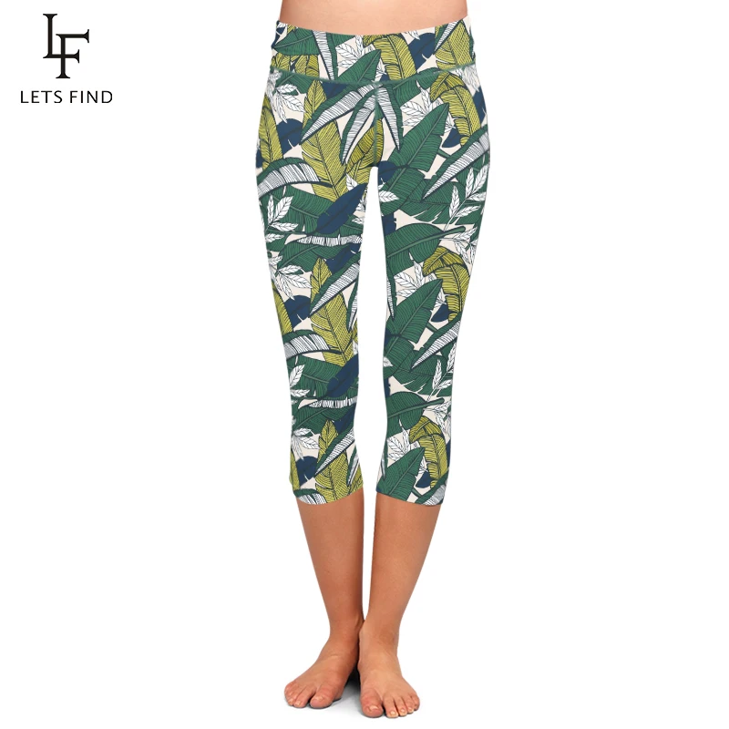 LETSFIND Summer New Design Women Capri Leggings Leaf Printing Mid-Calf 3/4 High Waist Elastic Leggings Plus Size LETSFIND Summer New Design Women Capri Leggings Leaf Printing Mid-Calf 3/4 High Waist Elastic Leggings Plus Size
