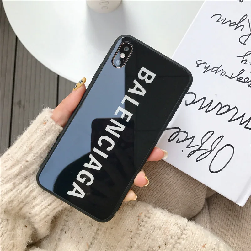 GYKZ Luxury France Paris Brand Hard Soft Edge Glass Phone Case For iPhone XS Max X XR 8 7 6 6S Plus Fashion BALENCI Sports Cover