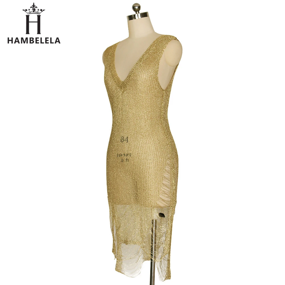 Hambelela Free Shipping S-XL Women Fashion 2017 Summer Gold Crochet Knitted Dress Sexy Party See Through Hole Bodycon Dresses (8)