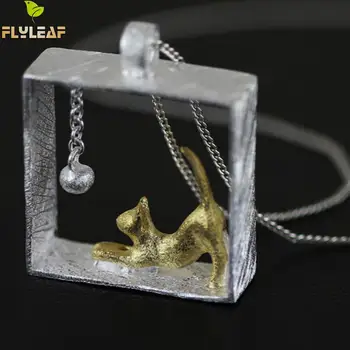 

Flyleaf 100% 925 Sterling Silver Cat Necklaces & Pendants for women girl Jewelry Collares 2017 colar